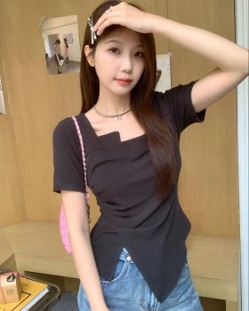 Slim large yard fold T-shirt irregular short sleeve summer tops