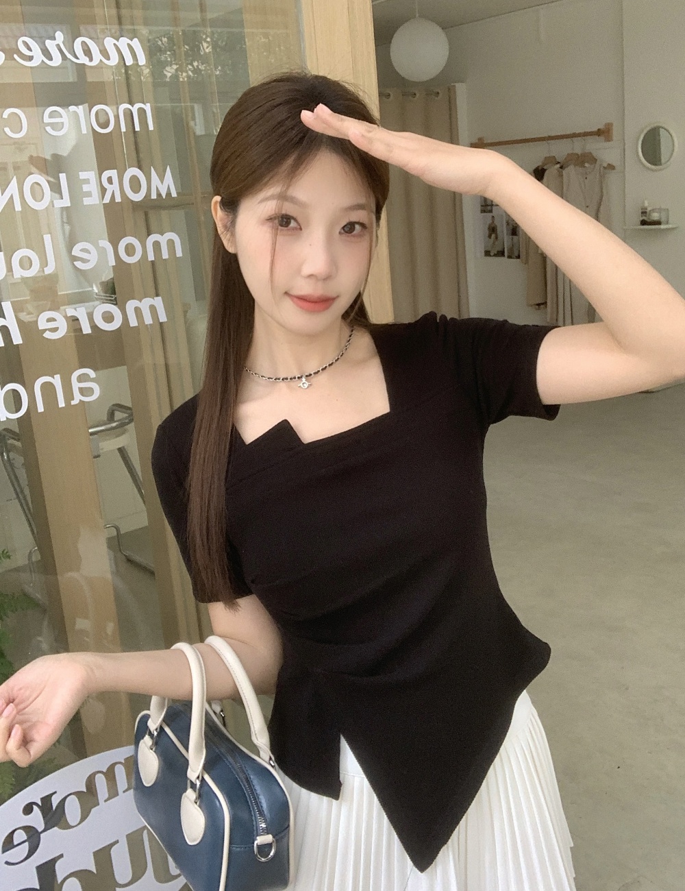 Slim large yard fold T-shirt irregular short sleeve summer tops