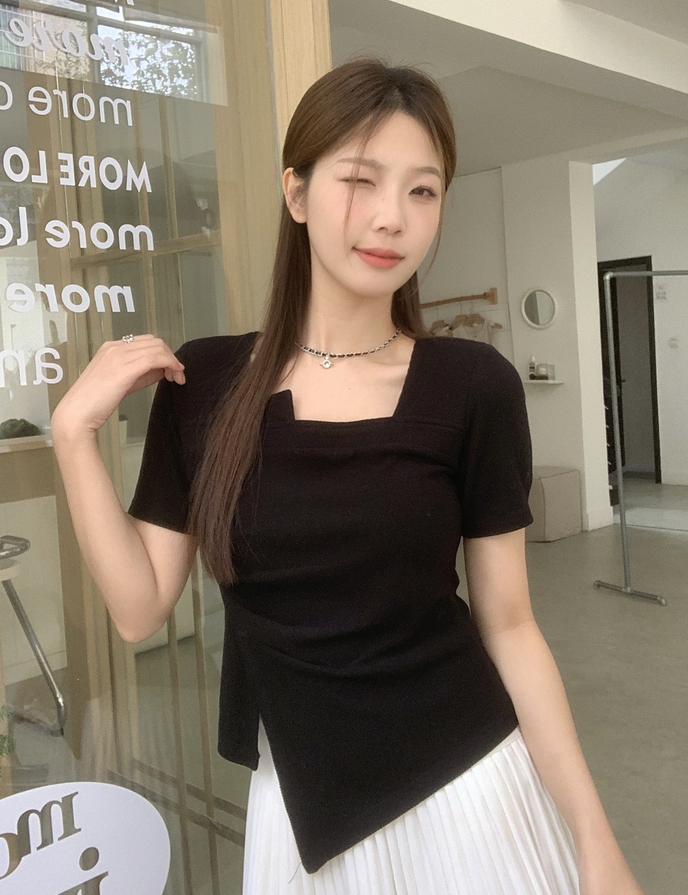 Slim large yard fold T-shirt irregular short sleeve summer tops