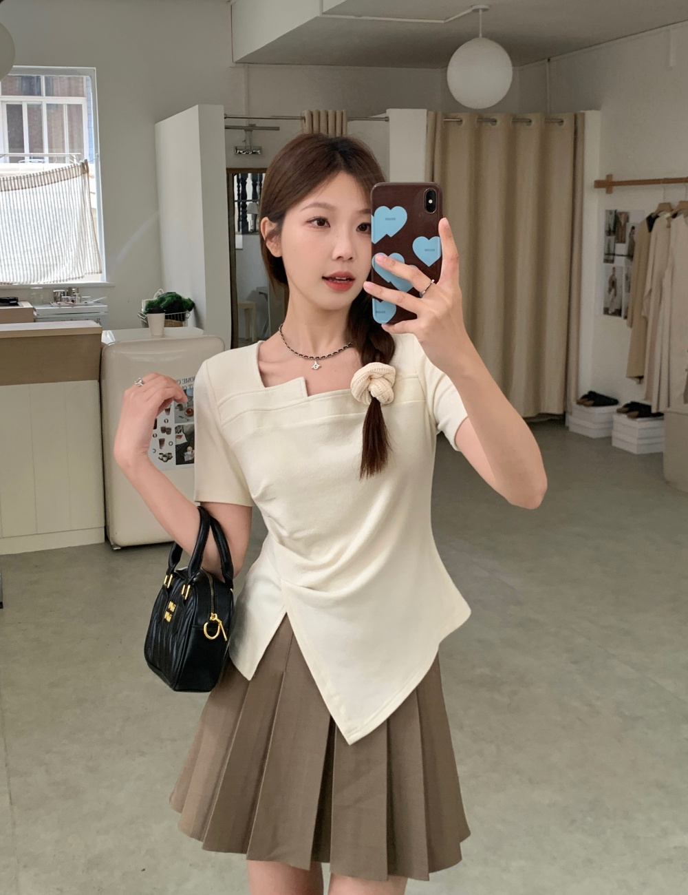 Slim large yard fold T-shirt irregular short sleeve summer tops