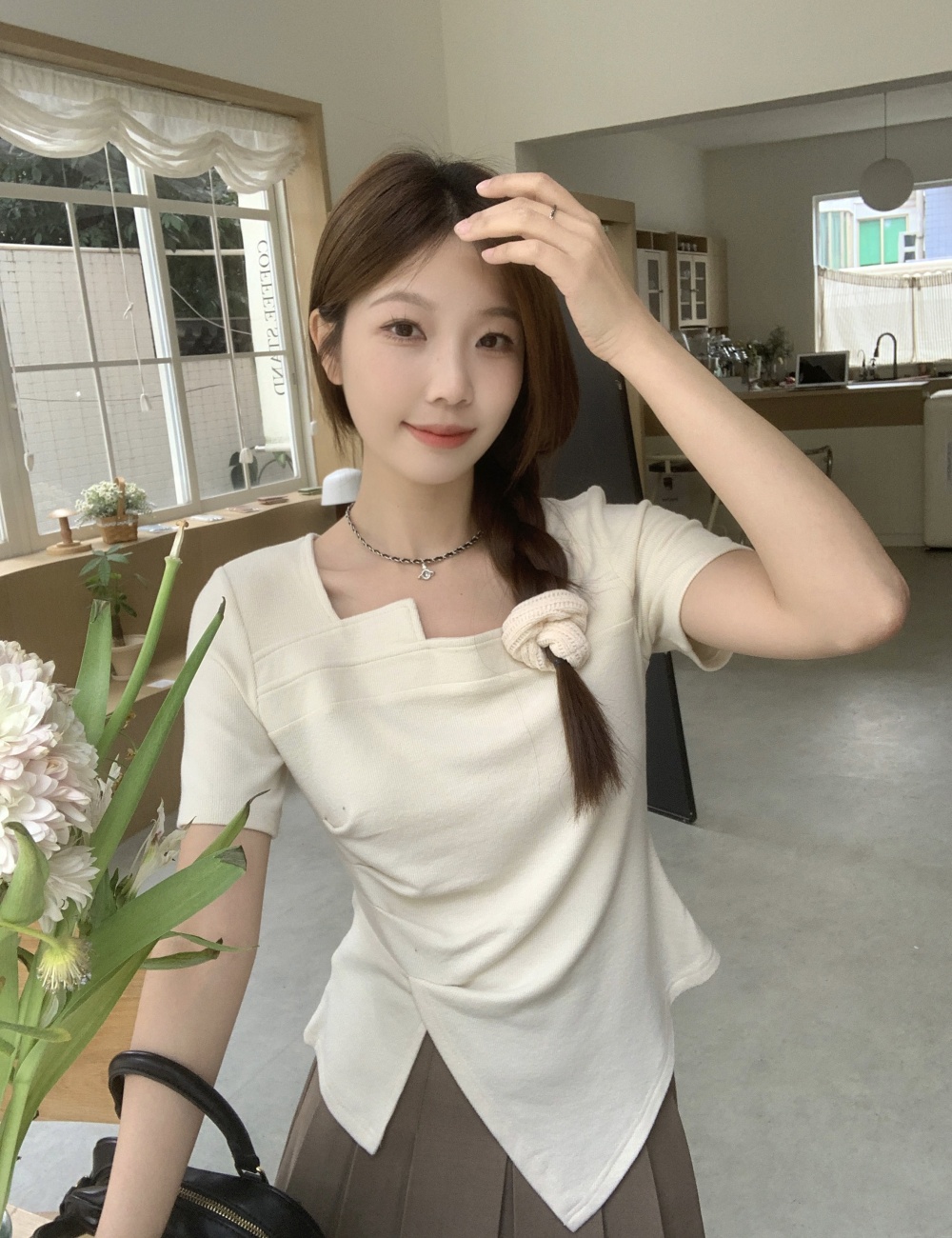 Slim large yard fold T-shirt irregular short sleeve summer tops