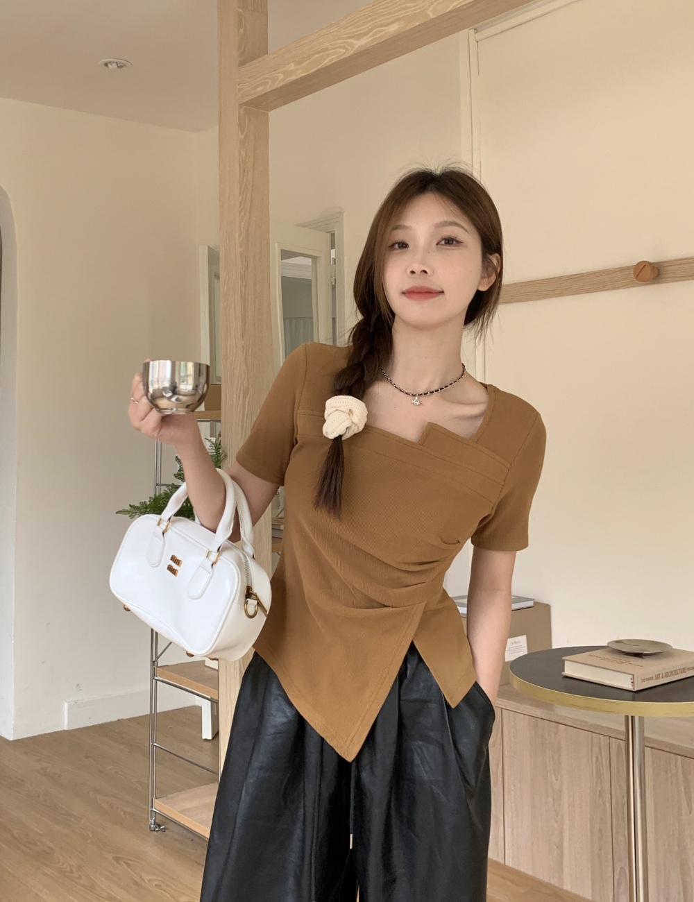 Slim large yard fold T-shirt irregular short sleeve summer tops