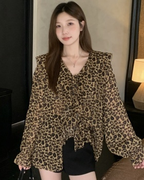 Leopard spring large yard tops slim all-match retro shirt