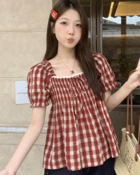 Plaid slim retro shirt large yard fat tops