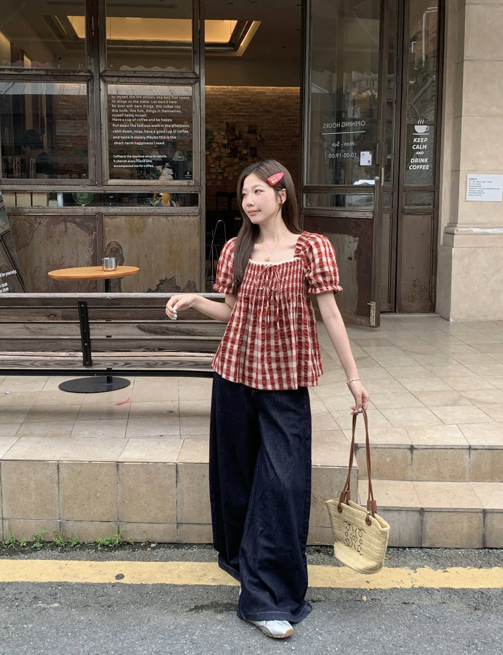 Plaid slim retro shirt large yard fat tops