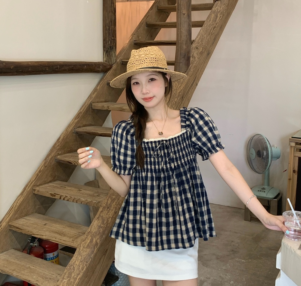 Plaid slim retro shirt large yard fat tops