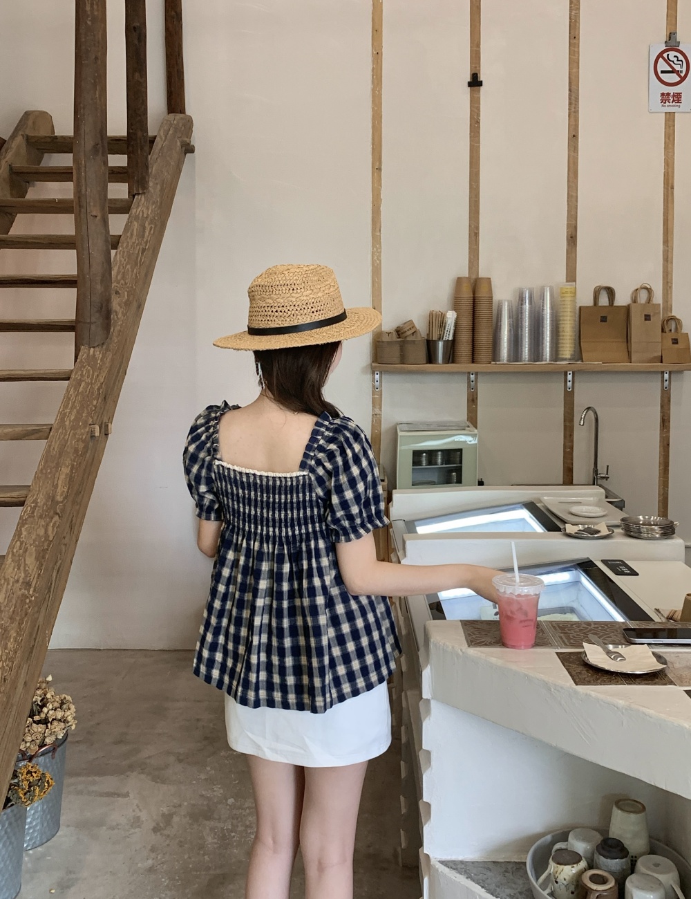 Plaid slim retro shirt large yard fat tops