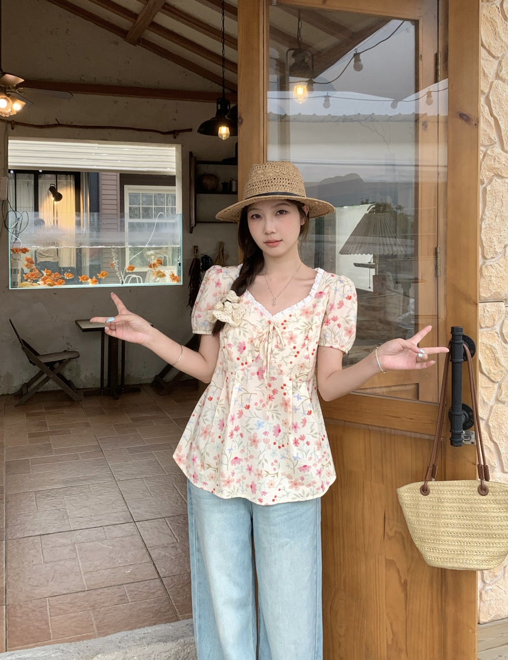 Sweet unique floral tops slim large yard shirt