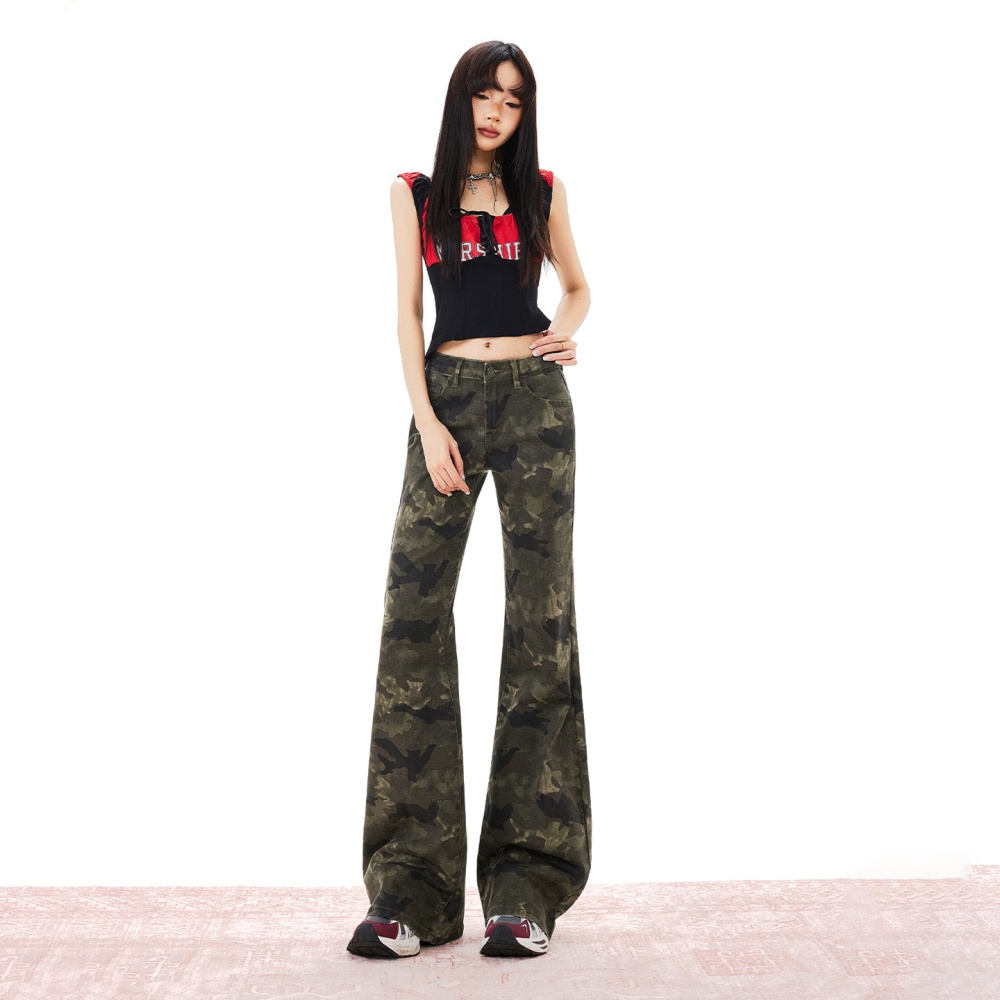 Denim flare pants American style long pants for women