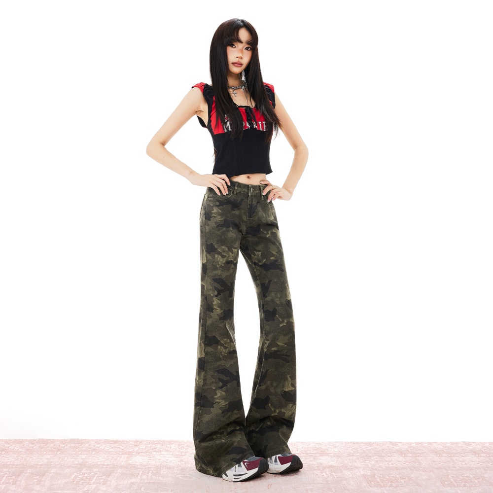Denim flare pants American style long pants for women