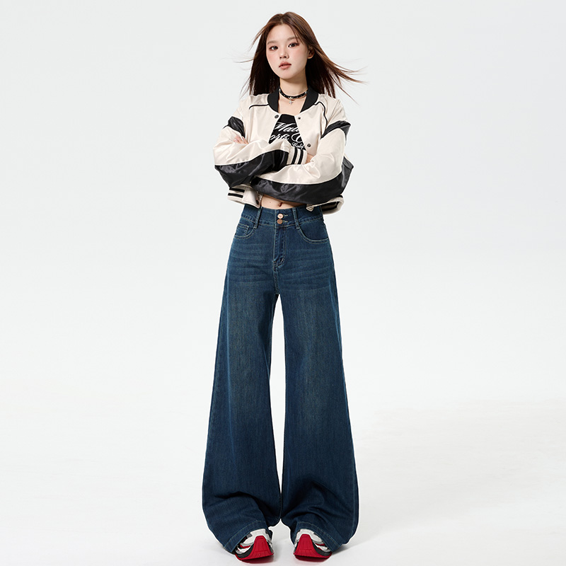 American style denim pants loose retro long pants for women