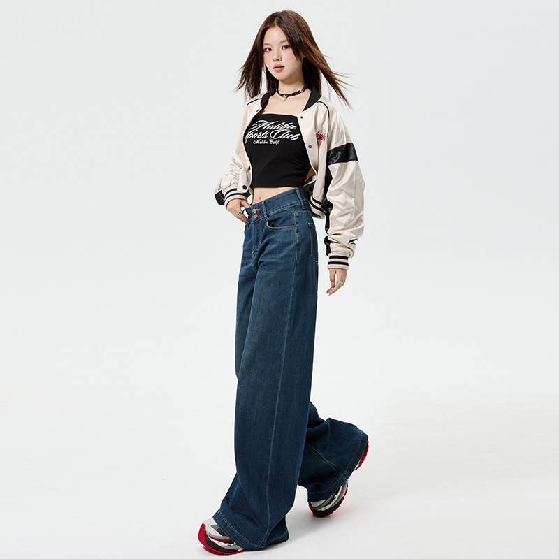 American style denim pants loose retro long pants for women
