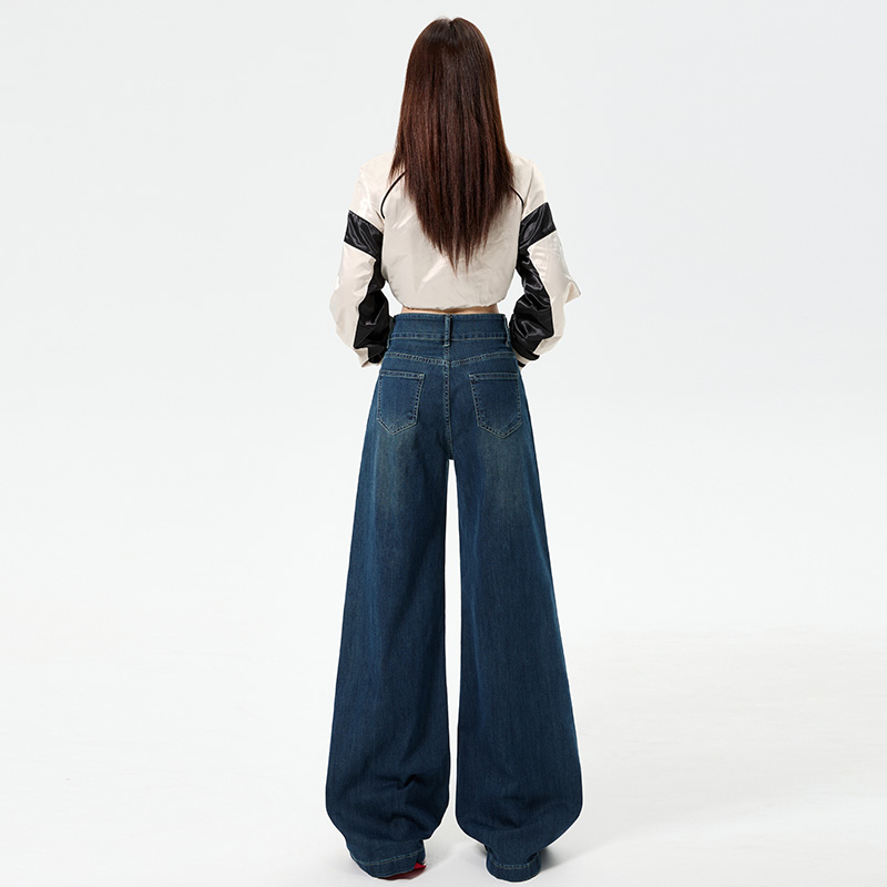 American style denim pants loose retro long pants for women