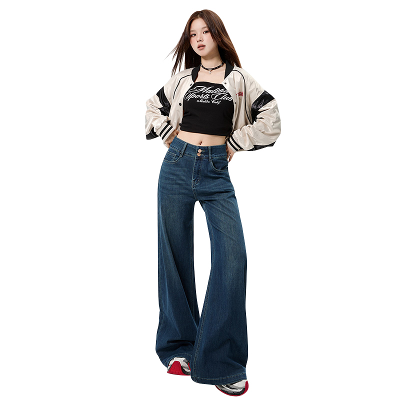 American style denim pants loose retro long pants for women