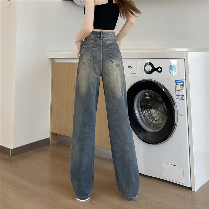 Loose retro pants Korean style denim long pants for women