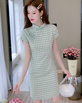 Maiden plaid cheongsam summer Chinese style dress