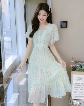 France style floral summer pinched waist slim chiffon dress