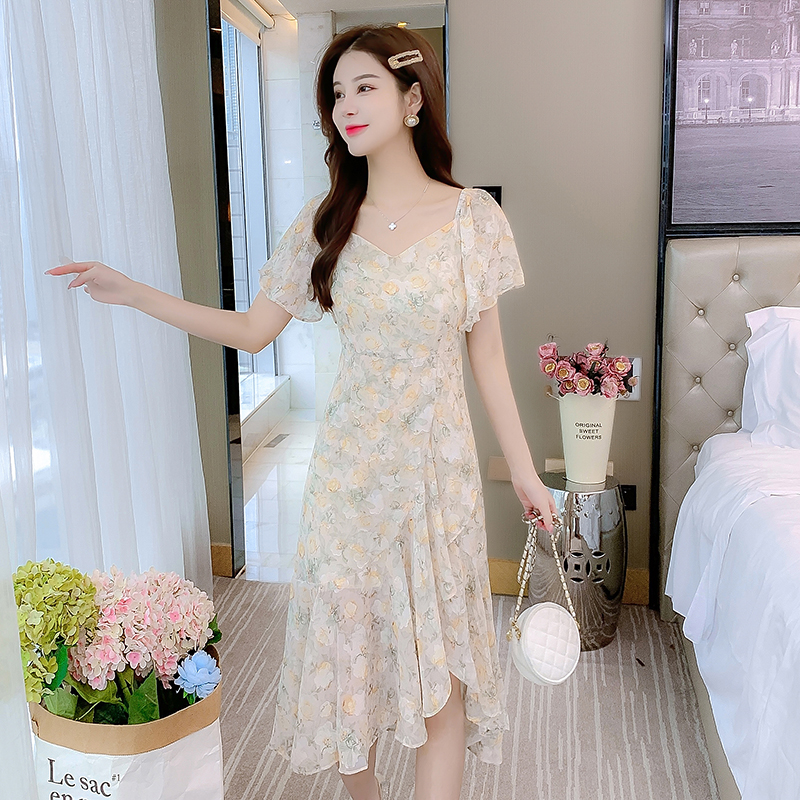 Lady light temperament summer long floral dress
