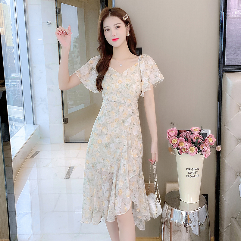 Lady light temperament summer long floral dress