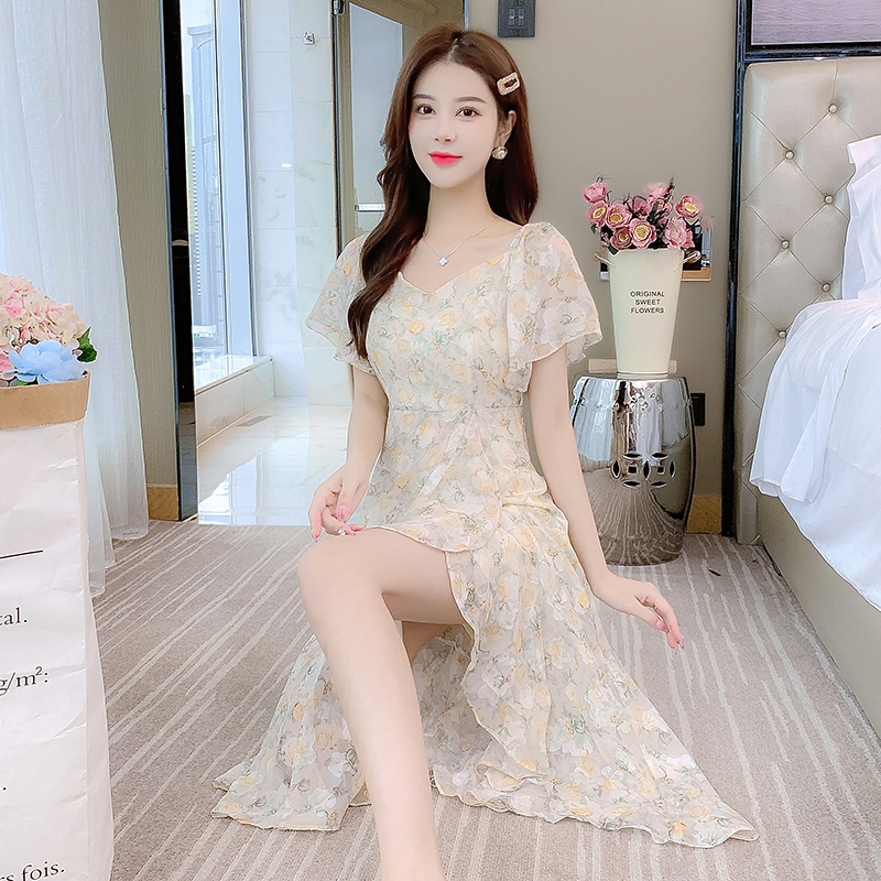 Lady light temperament summer long floral dress