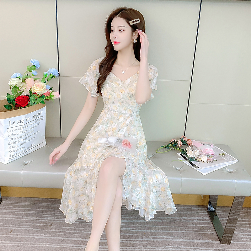 Lady light temperament summer long floral dress