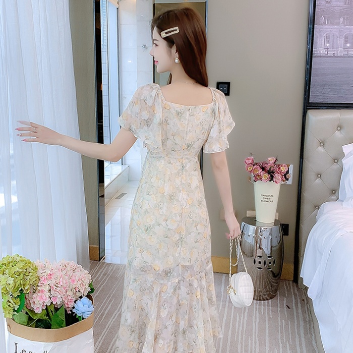 Lady light temperament summer long floral dress
