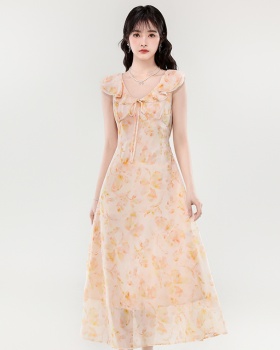 France style tender long dress pinched waist frenum dress