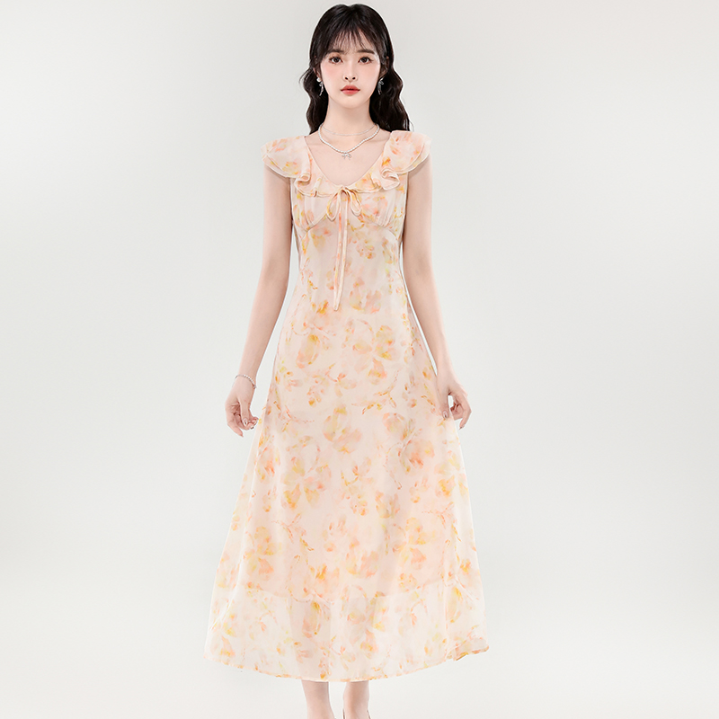 France style tender long dress pinched waist frenum dress