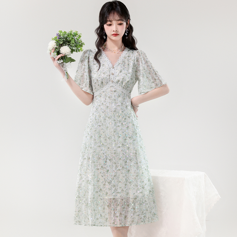 Slim printing lady temperament dress