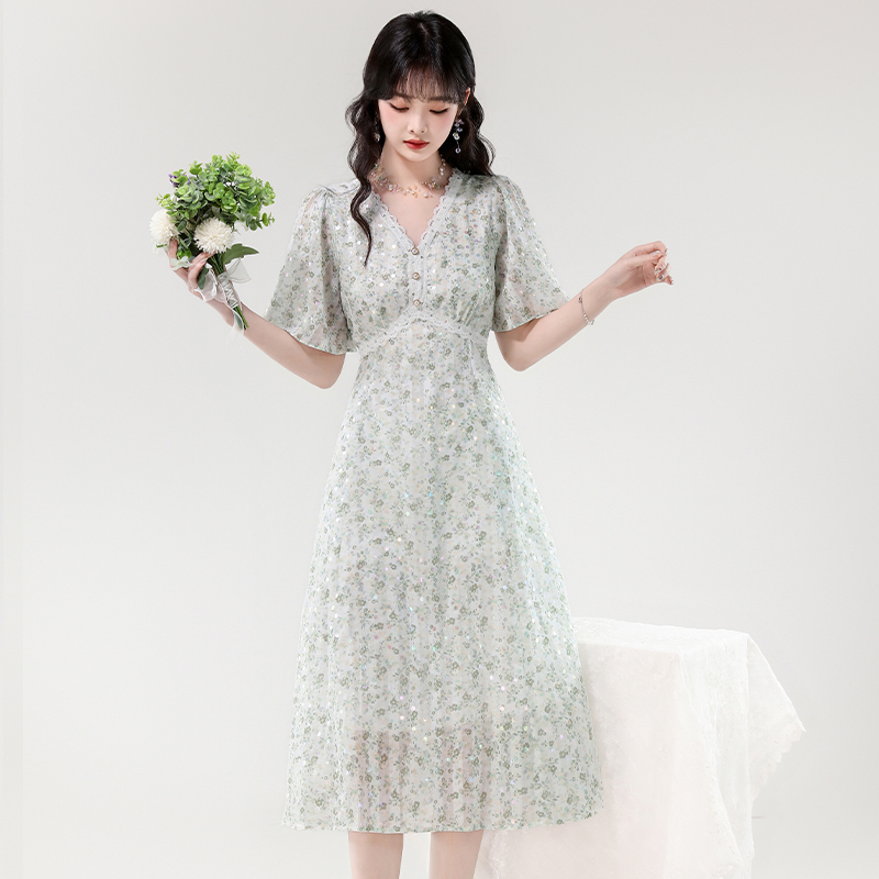 Slim printing lady temperament dress