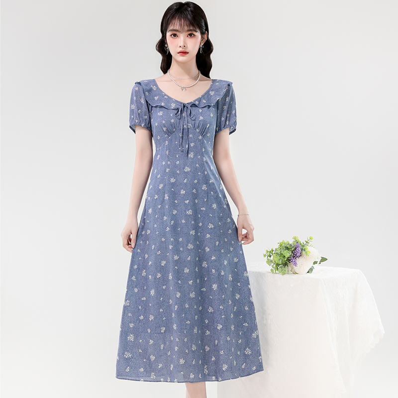 Summer doll collar imitation denim dress for women