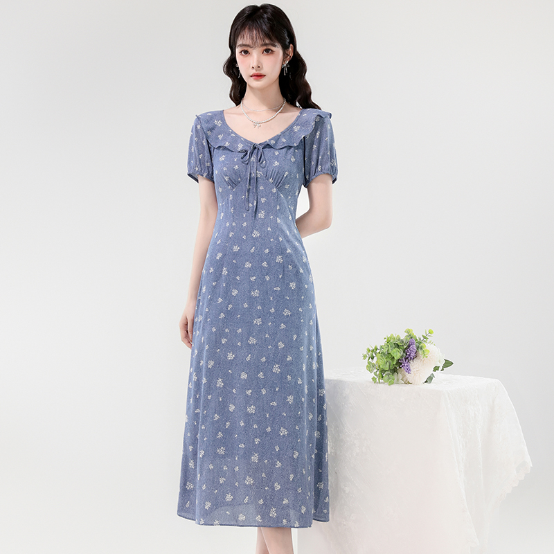Summer doll collar imitation denim dress for women