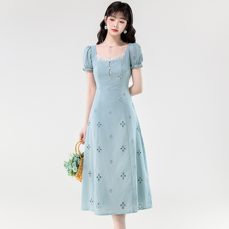 Slim short sleeve tender hollow dress for women