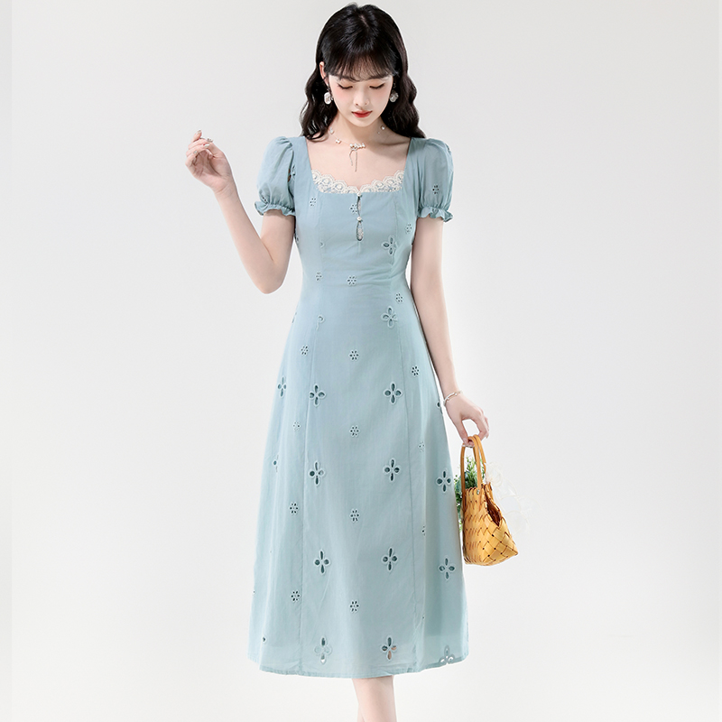 Slim short sleeve tender hollow dress for women