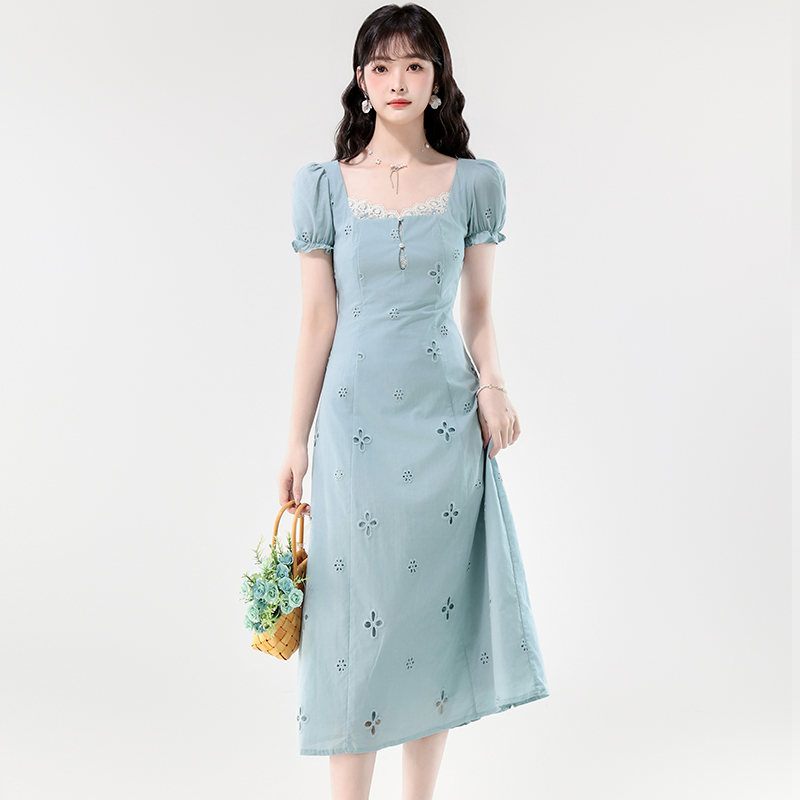 Slim short sleeve tender hollow dress for women