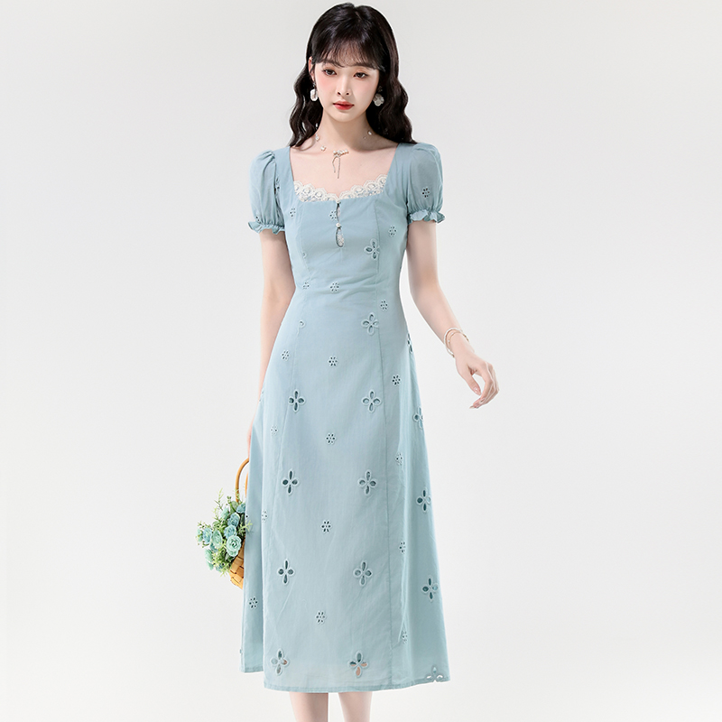 Slim short sleeve tender hollow dress for women