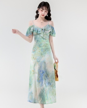 Vacation romantic fashion chiffon printing dress