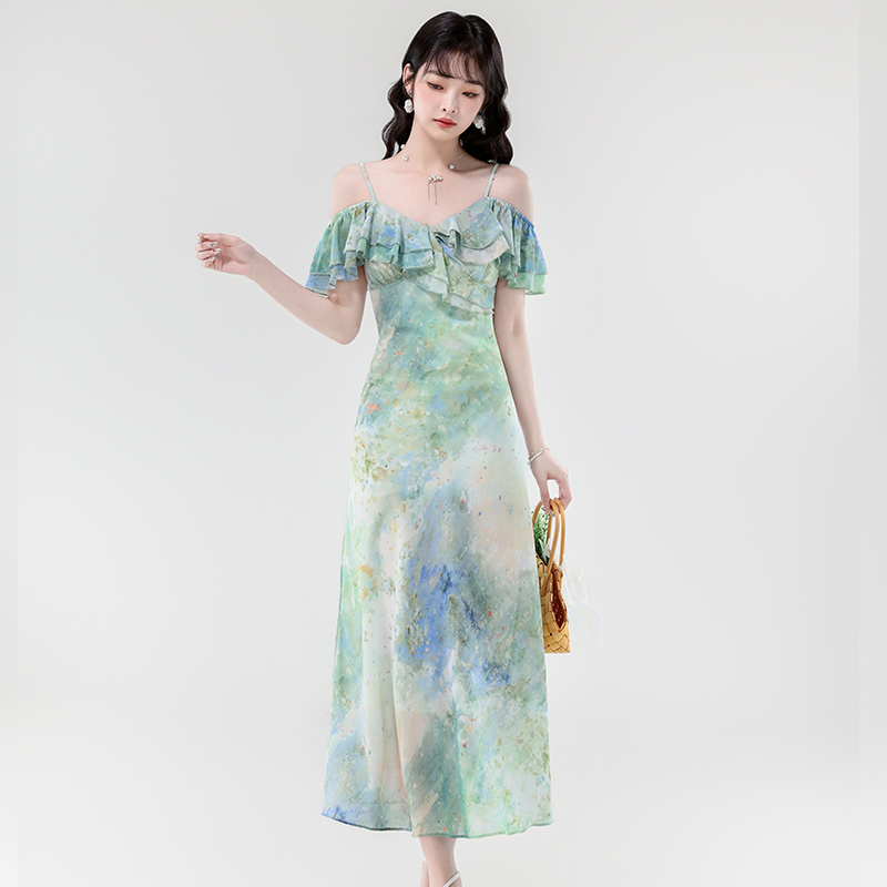 Vacation romantic fashion chiffon printing dress
