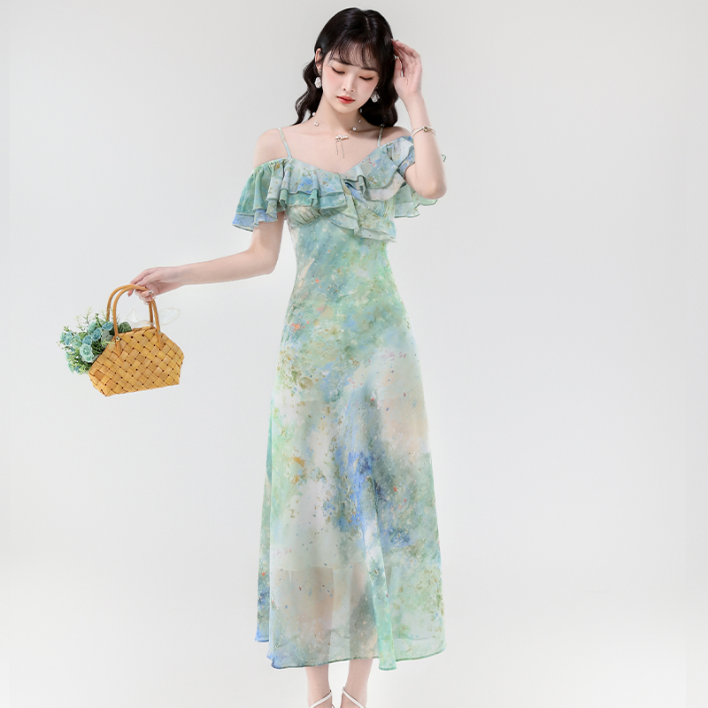Vacation romantic fashion chiffon printing dress