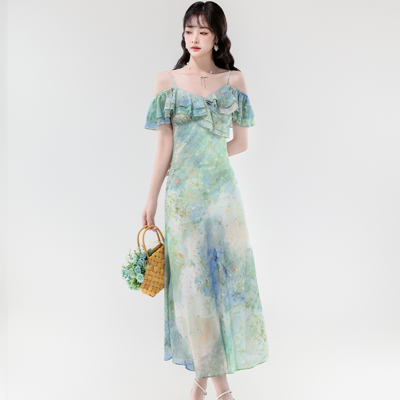 Vacation romantic fashion chiffon printing dress