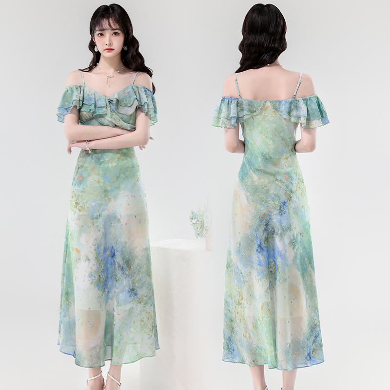 Vacation romantic fashion chiffon printing dress