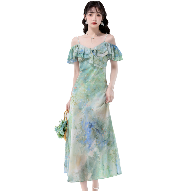 Vacation romantic fashion chiffon printing dress