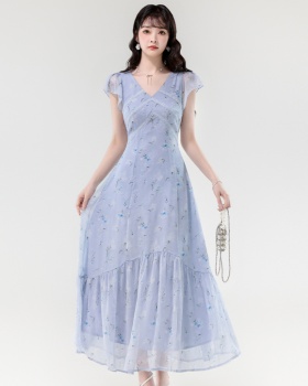Splice vacation long dress lace dress for women