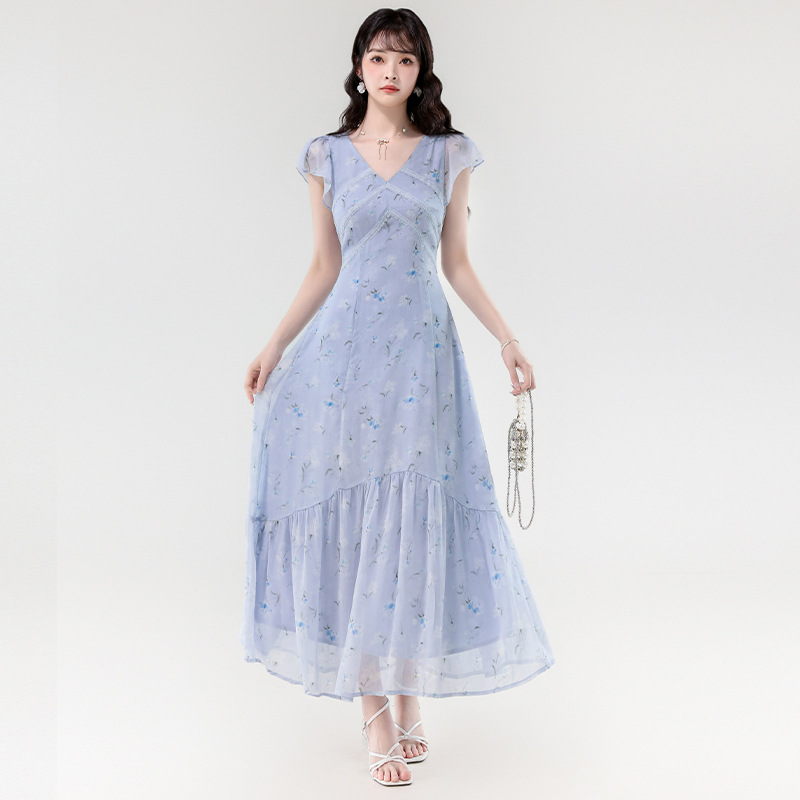 Splice vacation long dress lace dress for women