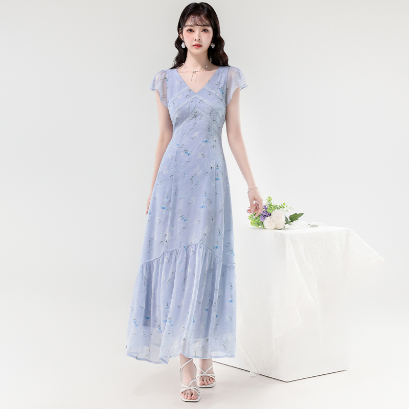 Splice vacation long dress lace dress for women