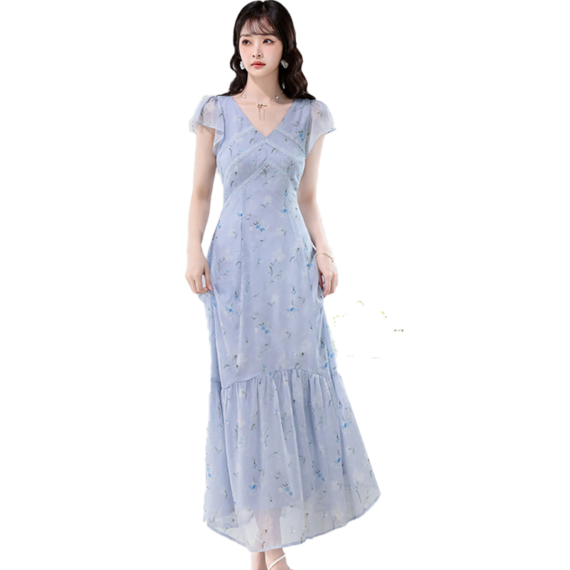 Splice vacation long dress lace dress for women