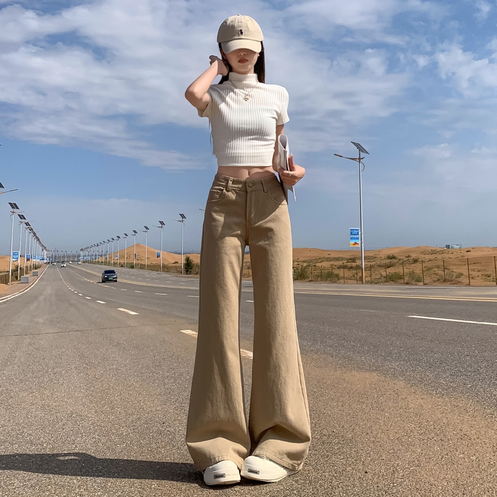 Khaki jeans spring and summer pants for women