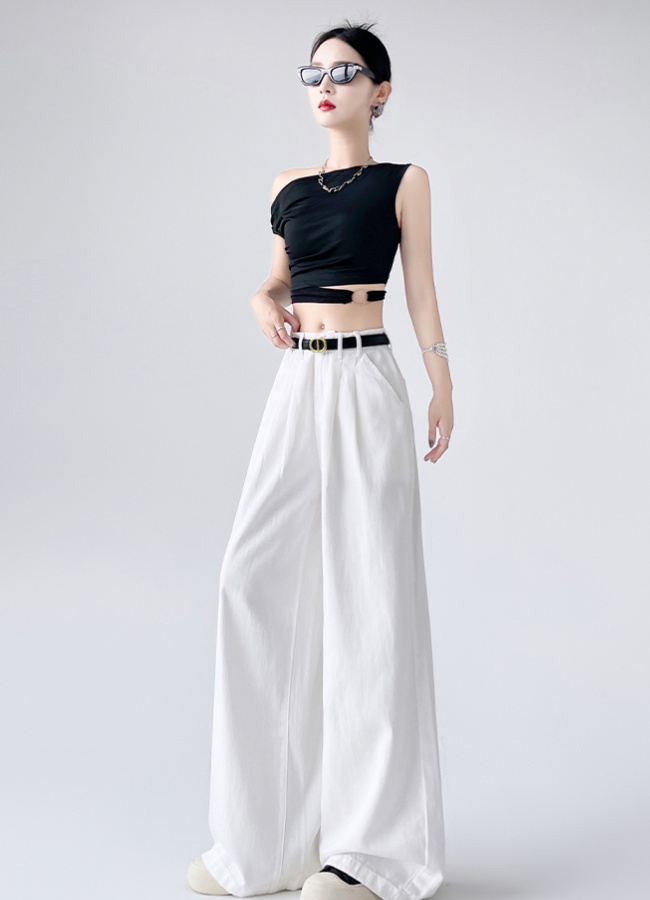 Loose high waist jeans slim wide leg pants for women
