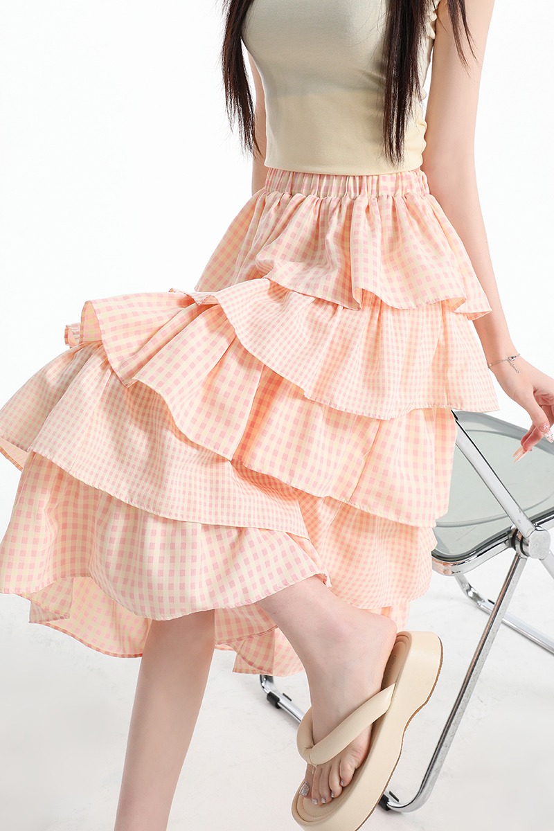 Cake sweet summer plaid skirt for women