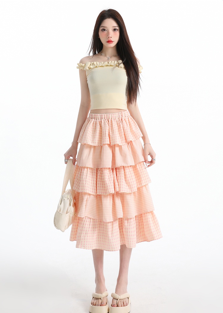 Cake sweet summer plaid skirt for women